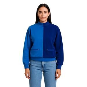 Koret Petites Vintage Blue Ribbed Colorblock Sweater Womens Small
